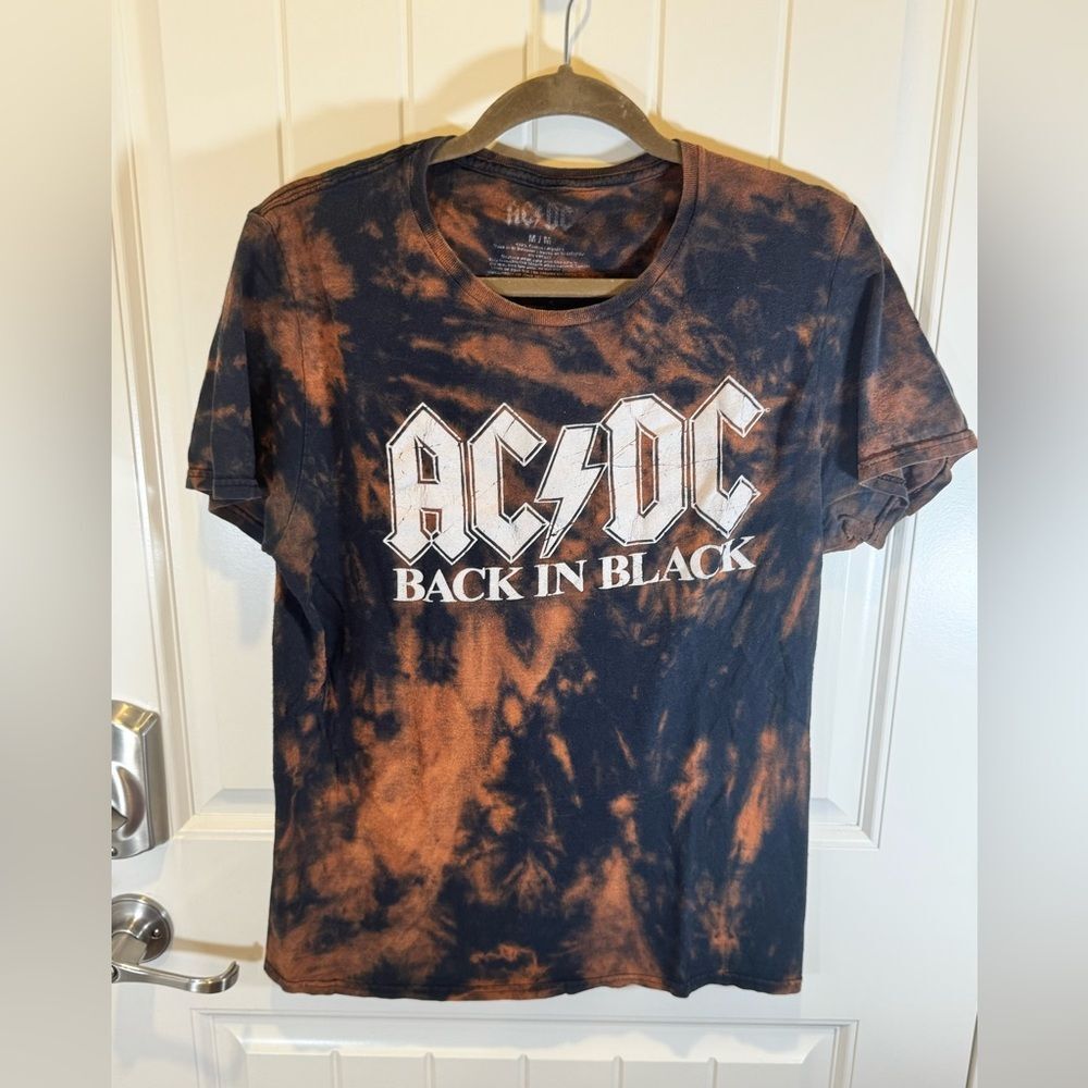 AC/DC Black Custom Bleach Dyed Unisex Medium Tee